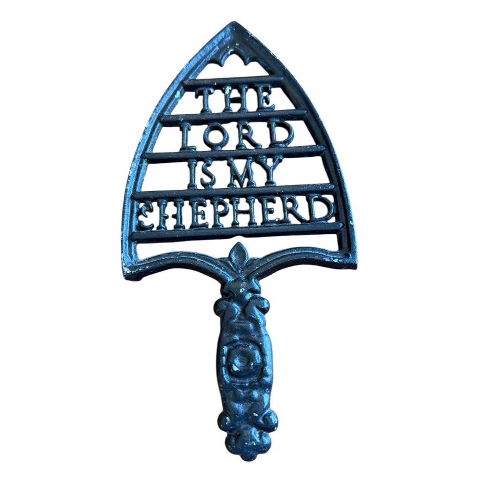 Vintage Cast Metal Iron Trivet "The Lord Is My Shepherd"